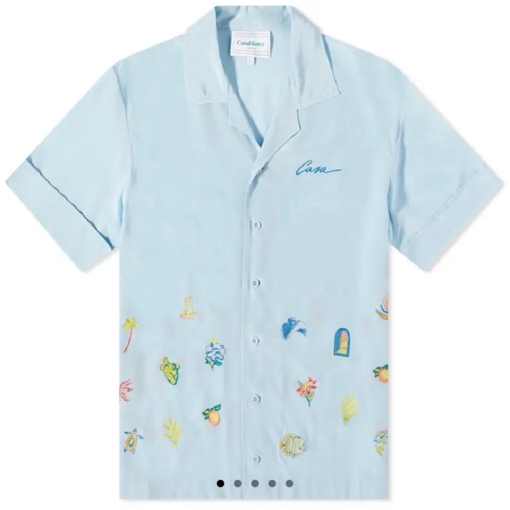 NEW‼️ CASABLANCA EMBROIDERED LOGO SHORT SLEEVE SHIRT LIGHT BLUE